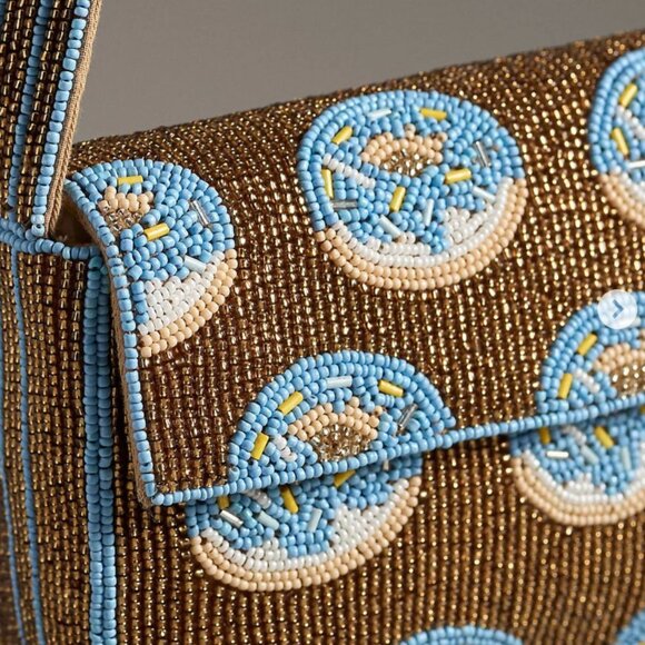 Anthropologie Brown and Blue Beaded Shoulder Bag - Picture 8 of 8